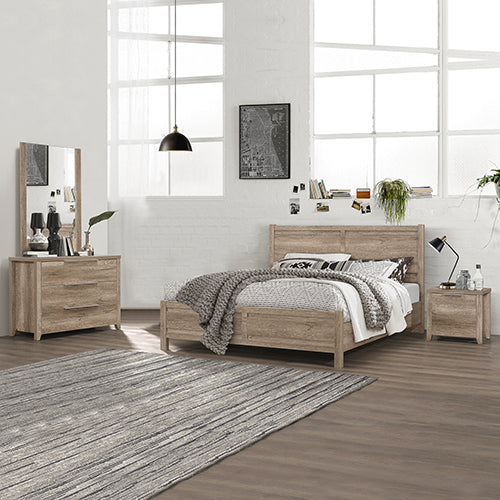 Dealsmate 4 Pieces Bedroom Suite Natural Wood Like MDF Structure Queen Size Oak Colour Bed, Bedside Table & Dresser