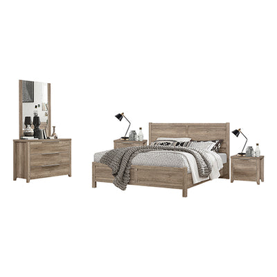 Dealsmate 4 Pieces Bedroom Suite Natural Wood Like MDF Structure Queen Size Oak Colour Bed, Bedside Table & Dresser