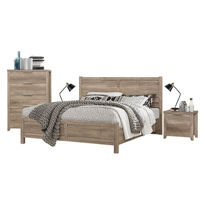 Dealsmate 4 Pieces Bedroom Suite Natural Wood Like MDF Structure Double Size Oak Colour Bed, Bedside Table & Tallboy