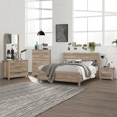 Dealsmate 5 Pieces Bedroom Suite Natural Wood Like MDF Structure Queen Size Oak Colour Bed, Bedside Table, Tallboy & Dresser