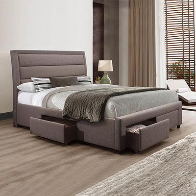Dealsmate Storage Bed Frame Queen Size Upholstery Fabric in Light Grey with Base Drawers