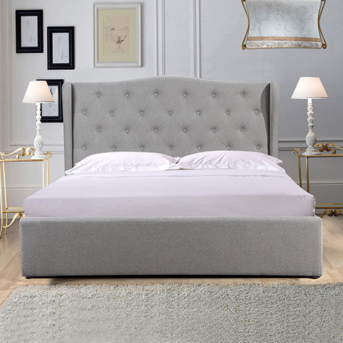 Dealsmate Gas Lift Queen Size Storage Bed Frame Upholstery Fabric in Grey Colour with Tufted Headboard and Wings