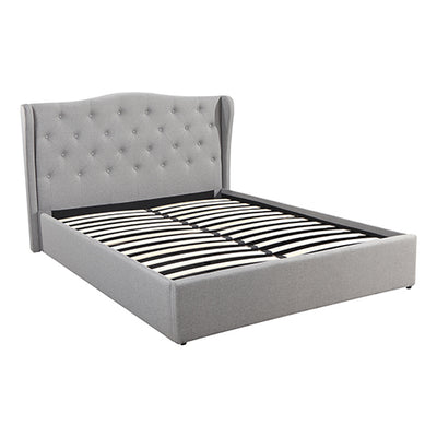 Dealsmate Gas Lift Queen Size Storage Bed Frame Upholstery Fabric in Grey Colour with Tufted Headboard and Wings