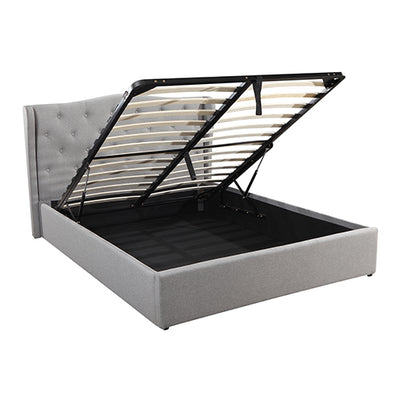 Dealsmate Gas Lift Queen Size Storage Bed Frame Upholstery Fabric in Grey Colour with Tufted Headboard and Wings