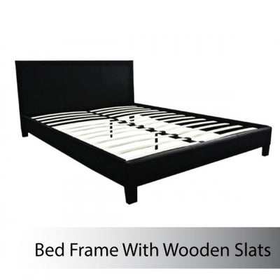 Dealsmate King Size Leatheratte Bed Frame in Black Colour with Metal Joint Slat Base