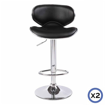 Dealsmate 2X Black Bar Stools Faux Leather Mid High Back Adjustable Crome Base Gas Lift Swivel Chairs