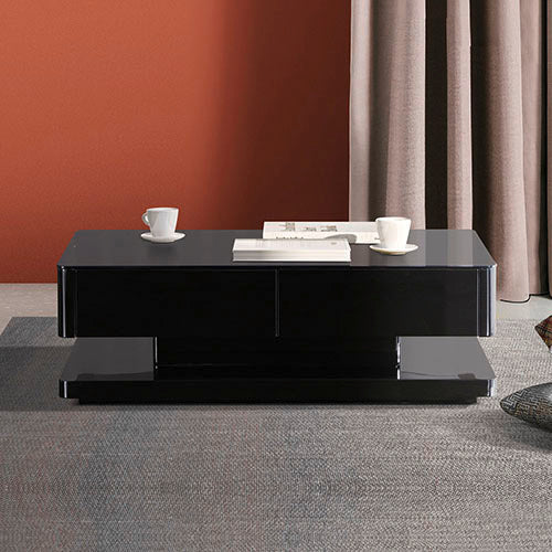 Dealsmate Stylish Coffee Table High Gloss Finish in Shiny Black Colour with 4 Drawers Storage