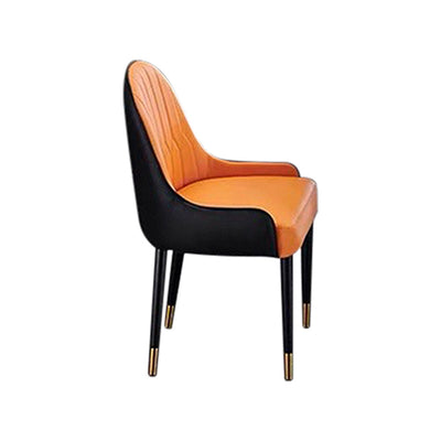 Dealsmate 2X Dining Chair Orange Colour Leatherette Upholstery Black And Gold Legs Steel with Powder Coating