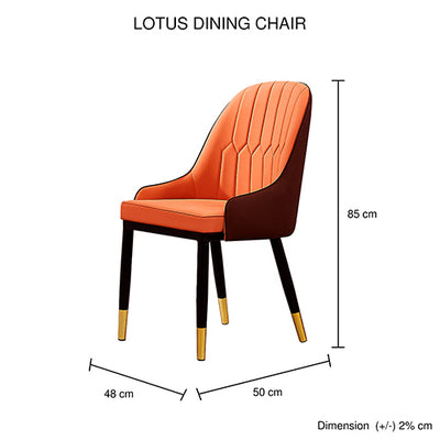 Dealsmate 2X Dining Chair Orange Colour Leatherette Upholstery Black And Gold Legs Steel with Powder Coating