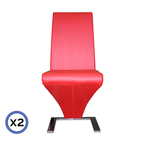 Dealsmate 2x Z Shape Red Leatherette Dining Chairs with Stainless Base