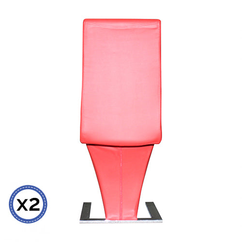 Dealsmate 2x Z Shape Red Leatherette Dining Chairs with Stainless Base