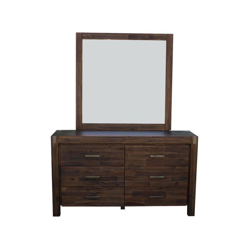 Dealsmate Dresser with 6 Storage Drawers in Solid Acacia & Veneer With Mirror in Chocolate Colour