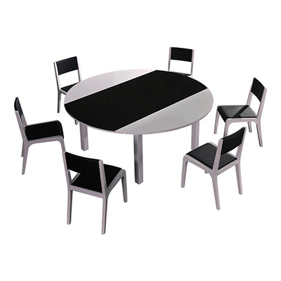 Dealsmate 7 Pieces Dining Suite Dining Table & 6X Chairs in Round Shape High Glossy MDF Wooden Base Combination of Black & White ColouX