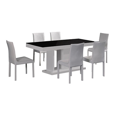 Dealsmate 7 Pieces Dining Suite Dining Table & 6X  White Chairs in Rectangular Shape High Glossy MDF Wooden Base Combination of Black & White Colour