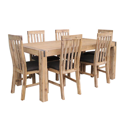 Dealsmate 7 Pieces Dining Suite 180cm Medium Size Dining Table & 6X Chairs with Solid Acacia Wooden Base in Oak Colour