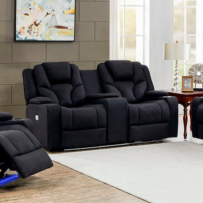 Dealsmate Electric Recliner Stylish Rhino Fabric Black Couch 2 Seater Lounge with LED Features
