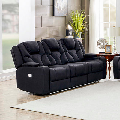 Dealsmate Electric Recliner Stylish Rhino Fabric Black Couch 3 Seater Lounge with LED Features