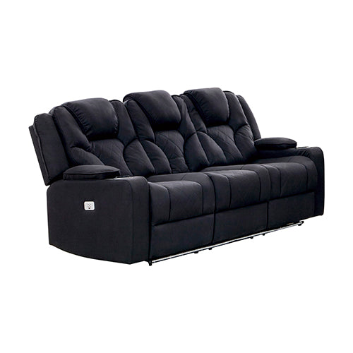 Dealsmate Electric Recliner Stylish Rhino Fabric Black Couch 3 Seater Lounge with LED Features
