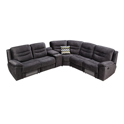 Dealsmate 5 Seater Corner Couch Velvet Grey Fabric Recliner Sofa Lounge Set with Quilted Back Cushions