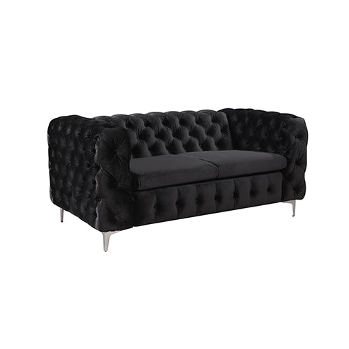 Dealsmate 3+2 Seater Sofa Classic Button Tufted Lounge in Black Velvet Fabric with Metal Legs