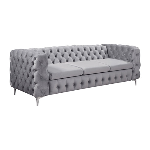 Dealsmate 3+2 Seater Sofa Classic Button Tufted Lounge in Grey Velvet Fabric with Metal Legs