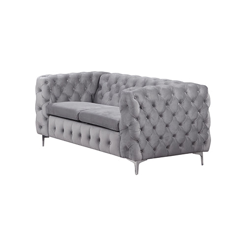 Dealsmate 3+2 Seater Sofa Classic Button Tufted Lounge in Grey Velvet Fabric with Metal Legs