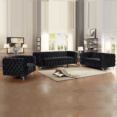 Dealsmate 3+2+1 Seater Sofa Classic Button Tufted Lounge in Black Velvet Fabric with Metal Legs