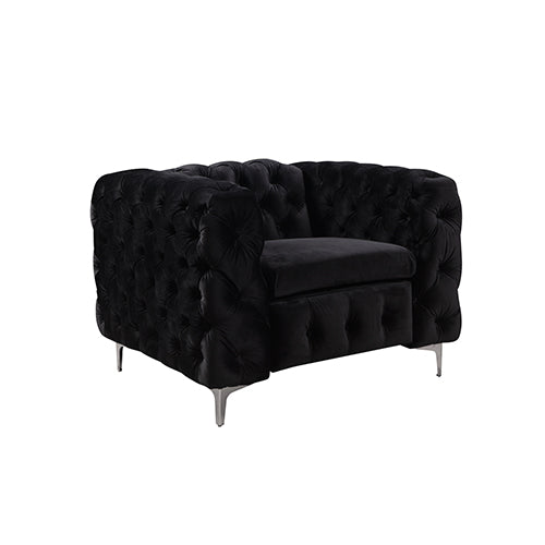 Dealsmate 3+2+1 Seater Sofa Classic Button Tufted Lounge in Black Velvet Fabric with Metal Legs