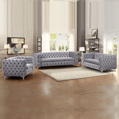 Dealsmate 3+2+1 Seater Sofa Classic Button Tufted Lounge in Grey Velvet Fabric with Metal Legs