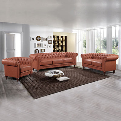 Dealsmate 3+2+1 Seater Brown Sofa Lounge Chesterfireld Style Button Tufted in Faux Leather