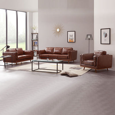 Dealsmate 3+2Seater Sofa Brown Leather Lounge Set for Living Room Couch with Wooden Frame