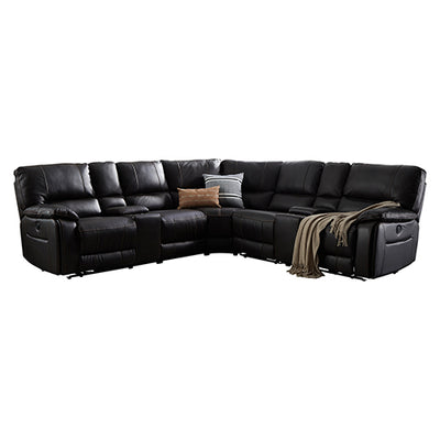 Dealsmate Round Corner Genuine Leather Dark Brown Electric Recliner with 2x Cup Holders Lounge Set for Living Room