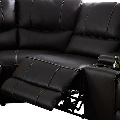 Dealsmate Round Corner Genuine Leather Dark Brown Electric Recliner with 2x Cup Holders Lounge Set for Living Room