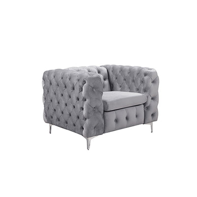 Dealsmate Single Seater Grey Sofa Classic Armchair Button Tufted in Velvet Fabric with Metal Legs