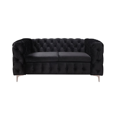Dealsmate 2 Seater Sofa Classic Button Tufted Lounge in Black Velvet Fabric with Metal Legs