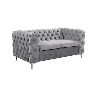 Dealsmate 2 Seater Sofa Classic Button Tufted Lounge in Grey Velvet Fabric with Metal Legs