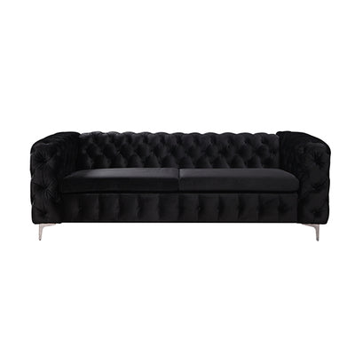 Dealsmate 3 Seater Sofa Classic Button Tufted Lounge in Black Velvet Fabric with Metal Legs