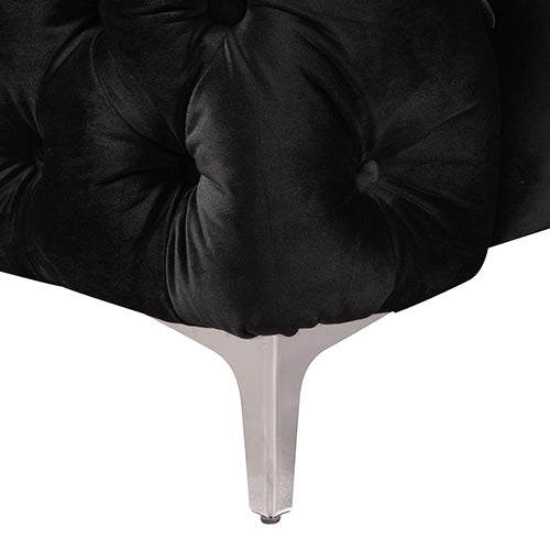 Dealsmate 3 Seater Sofa Classic Button Tufted Lounge in Black Velvet Fabric with Metal Legs