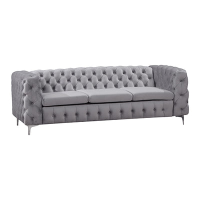 Dealsmate 3 Seater Sofa Classic Button Tufted Lounge in Grey Velvet Fabric with Metal Legs