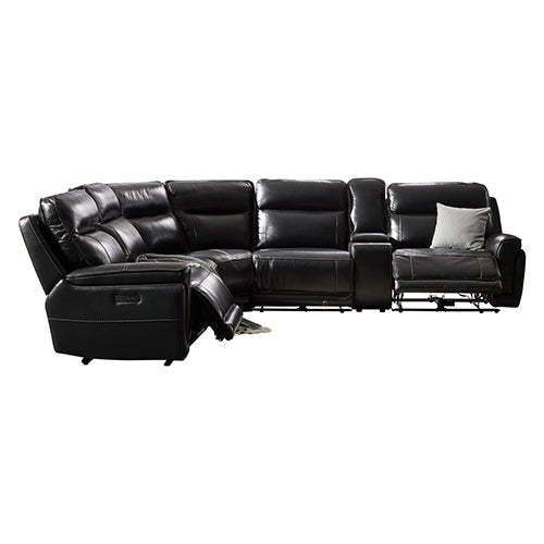 Dealsmate 6 Seater Corner Sofa with Genuine Leather Black Armless Recliners Straight Console Lounge Set for Living Room