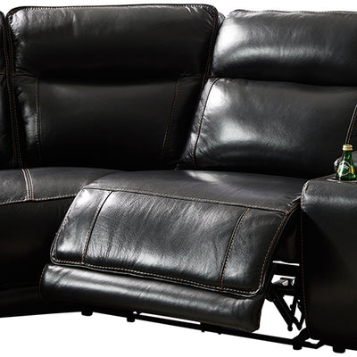 Dealsmate 6 Seater Corner Sofa with Genuine Leather Black Armless Recliners Straight Console Lounge Set for Living Room