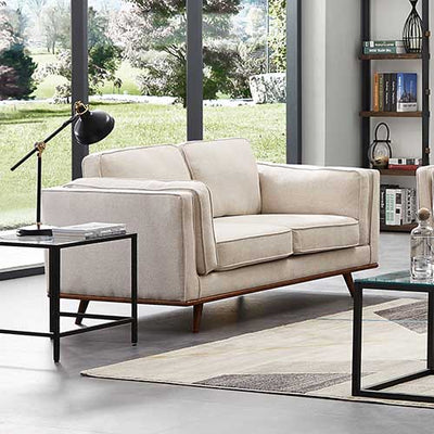 Dealsmate 2 Seater Sofa Beige Fabric Modern Lounge Set for Living Room Couch with Wooden Frame