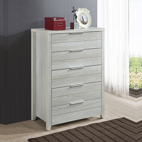 Dealsmate Tallboy with 5 Storage Drawers Natural Wood like MDF in White Ash Colour