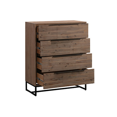 Dealsmate Tallboy with 4 Storage Drawers Assembled Solid Acacia Wooden Construction in Tea Colour