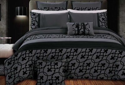 Dealsmate Luxton King Size Flocking Charcoal Black Quilt Cover Set (3PCS)