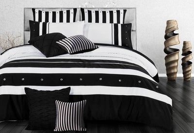 Dealsmate Luxton Queen Size Black White Striped Quilt Cover Set(3PCS)