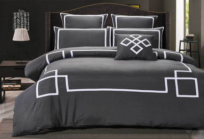 Dealsmate Luxton King Size Charcoal and White Quilt Cover Set (3PCS)