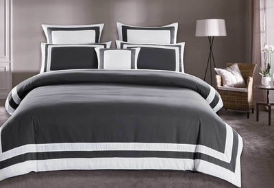 Dealsmate Luxton King Size White Square Pattern Charcoal Grey Quilt Cover Set (3PCS)