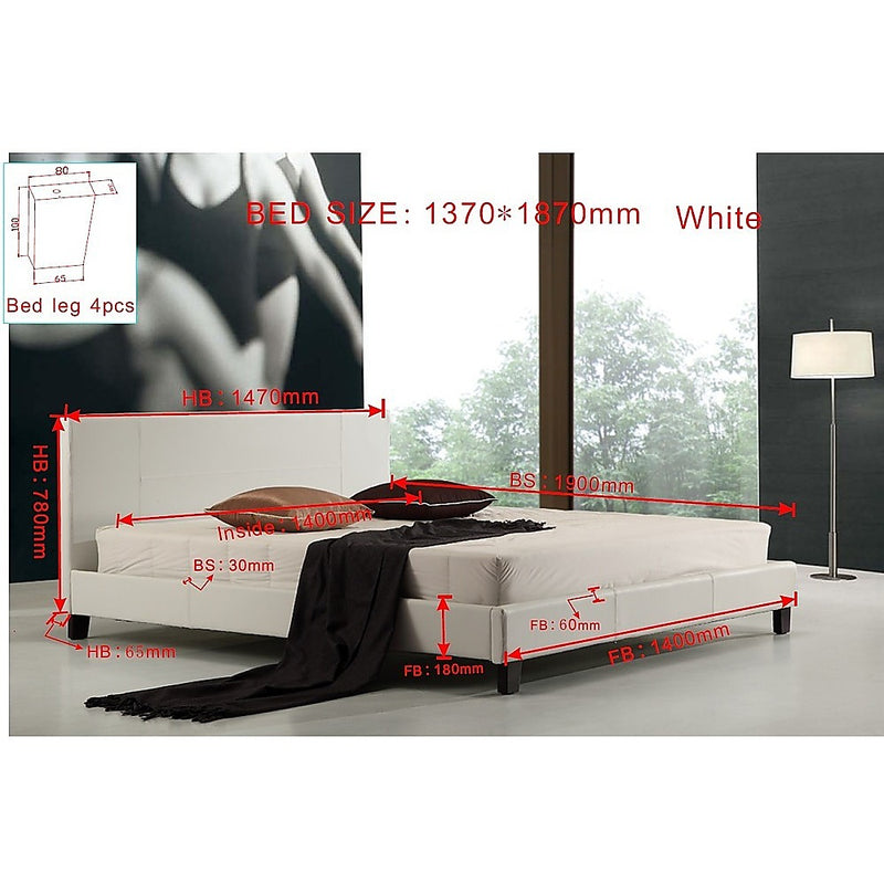 Dealsmate Double PU Leather Bed Frame White