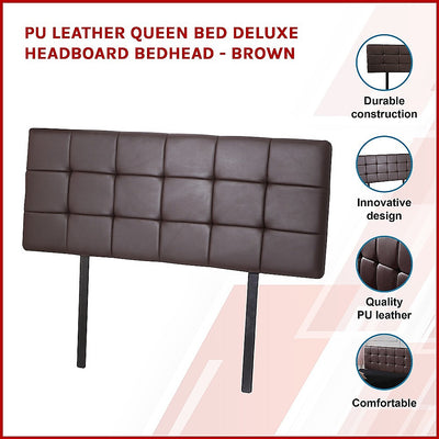 Dealsmate PU Leather Queen Bed Deluxe Headboard Bedhead - Brown